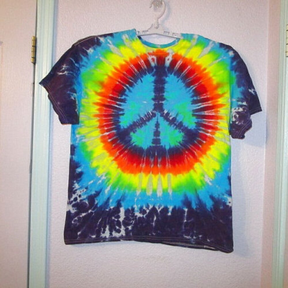 Vtg 90s Gildan Peace Sign T-Shirt Size XL Hippie Trip Psychedelic Groovy Tie Dye